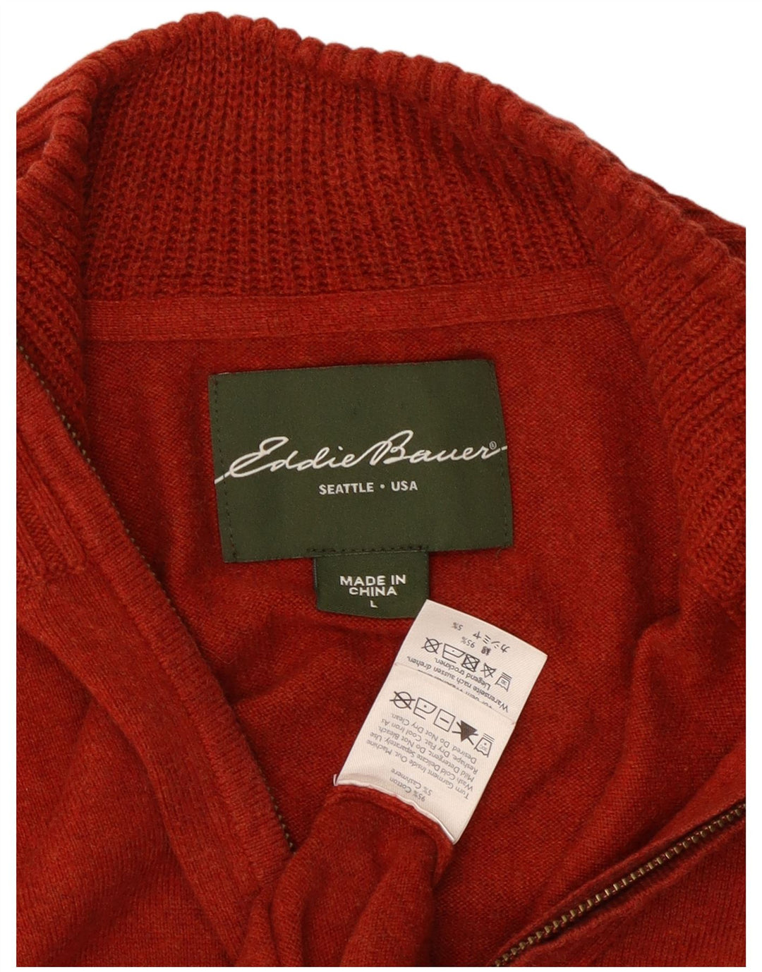 Suéter masculino Eddie Bauer com zíper e gola grande de algodão vermelho