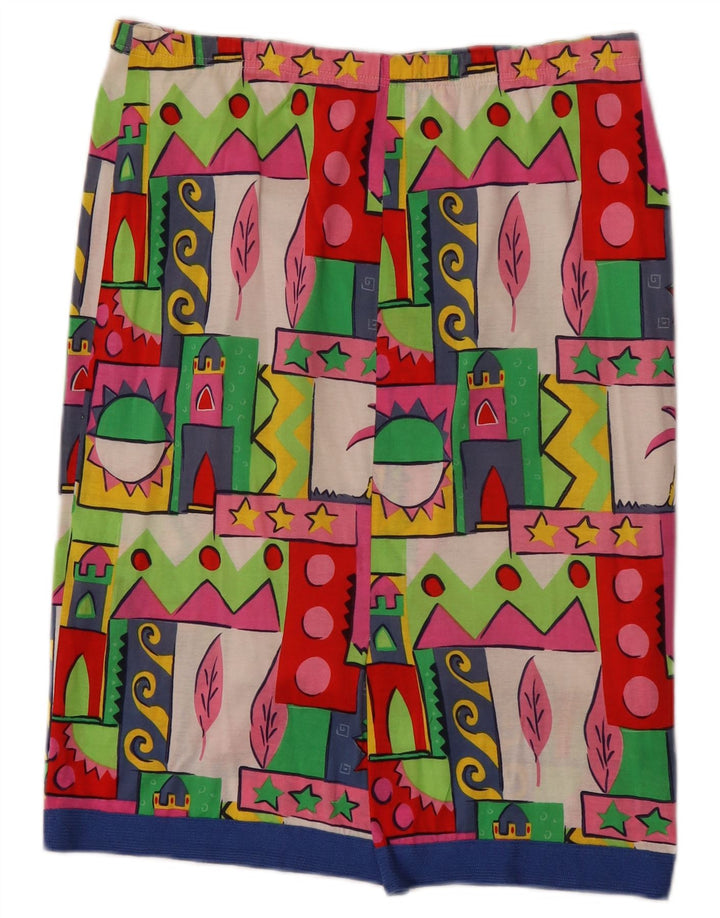 Saia reta feminina vintage W32 grande geométrica multicolorida