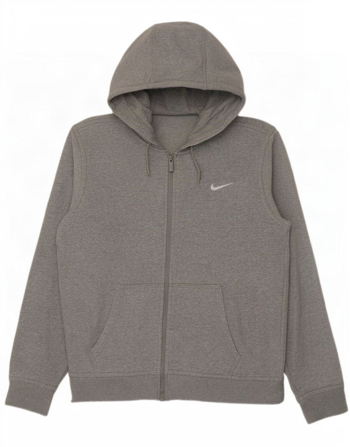 Suéter masculino Nike com capuz e zíper cinza médio algodão manchado