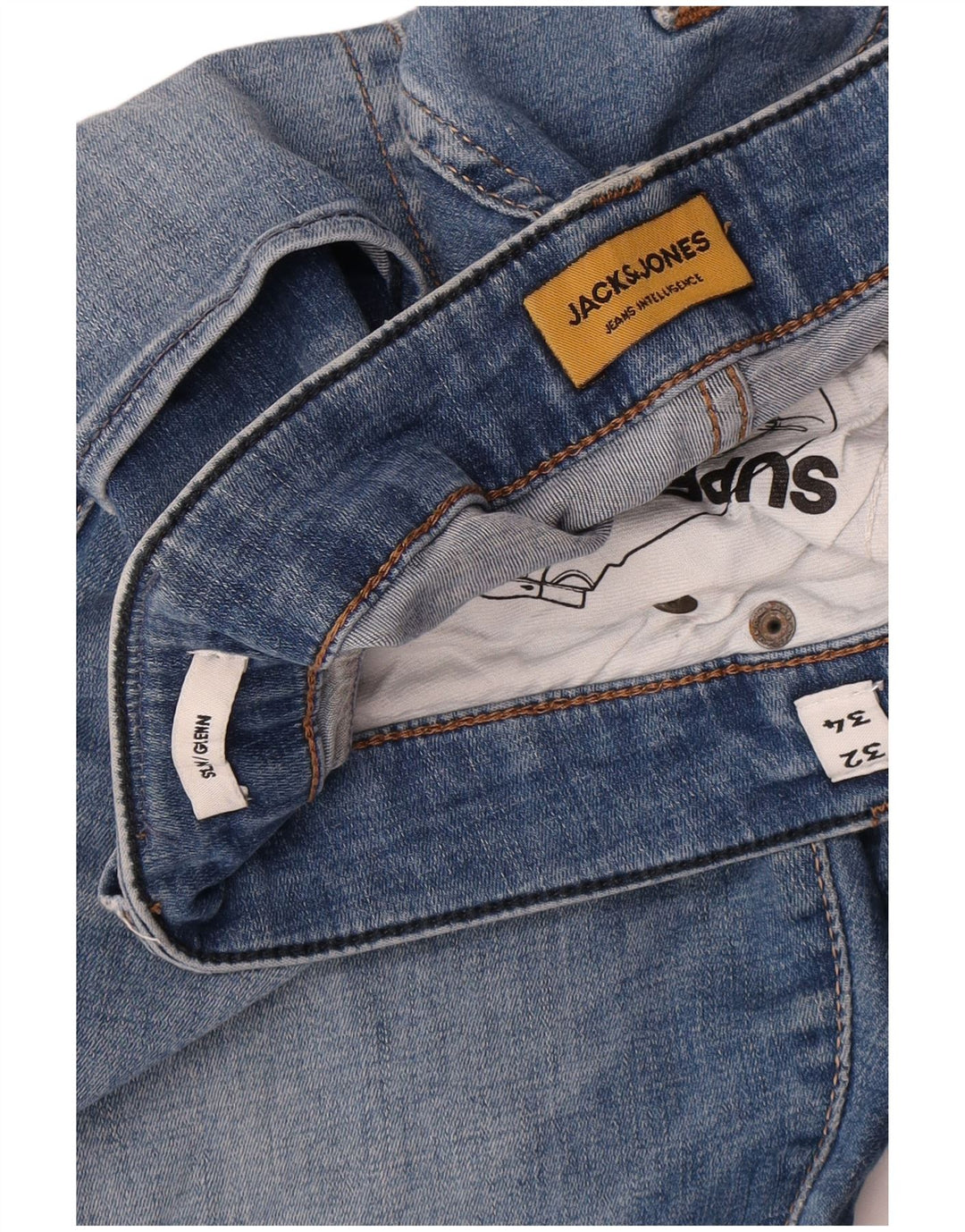 Jack & Jones Masculino GLENN Slim Jeans W32 L34 Azul Algodão