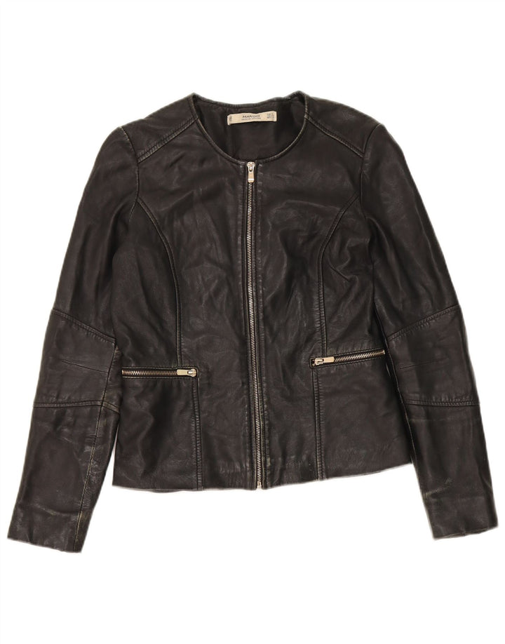 Jaqueta feminina de couro Mango UK 10 pequena preta