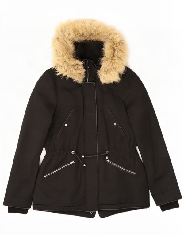 Jaqueta Parka com capuz feminina Zara UK 6 XS poliéster preto