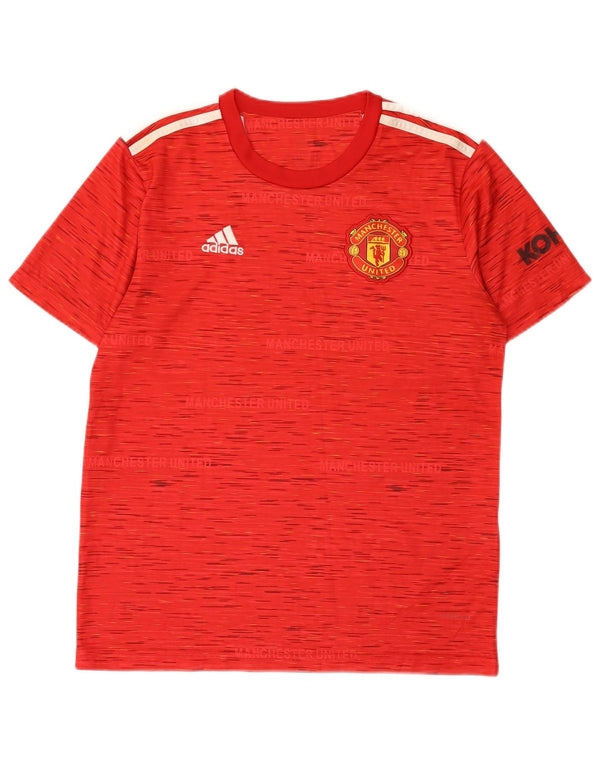 Camiseta masculina Adidas Manchester United Top médio poliéster manchado vermelho