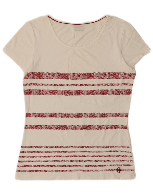 Conte of Florence Womens T-Shirt Top UK 12 Medium White Striped