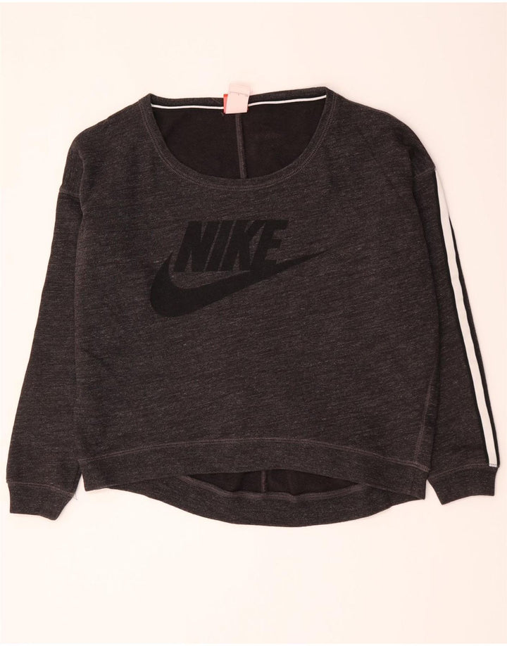 Nike feminino gráfico oversized moletom jumper reino unido 10 pequeno cinza algodão