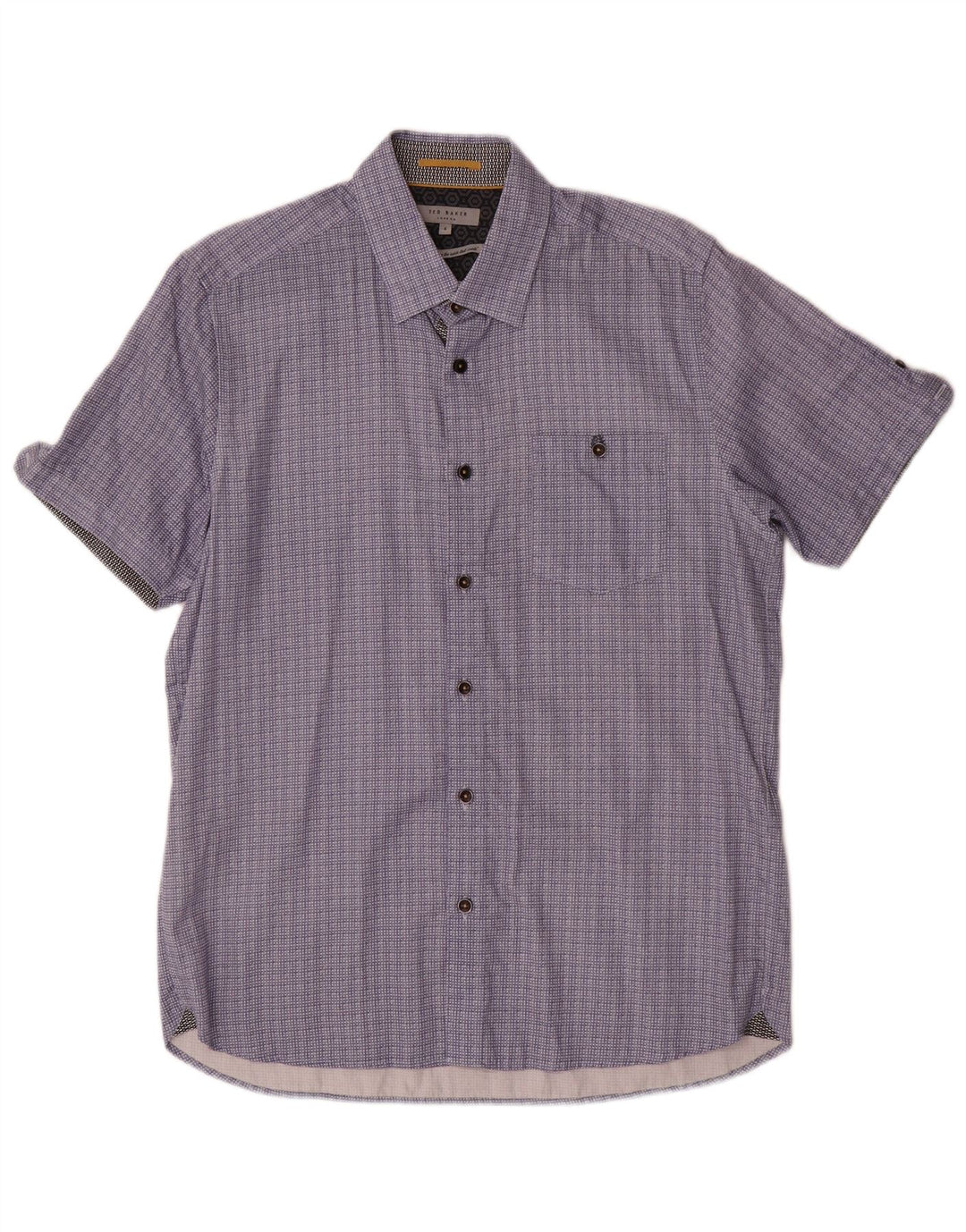 Camisa masculina de manga curta Ted Baker tamanho 4 grande algodão geométrico azul marinho