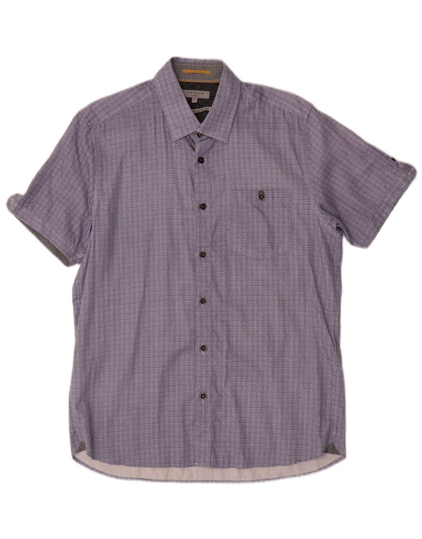Camisa masculina de manga curta Ted Baker tamanho 4 grande algodão geométrico azul marinho