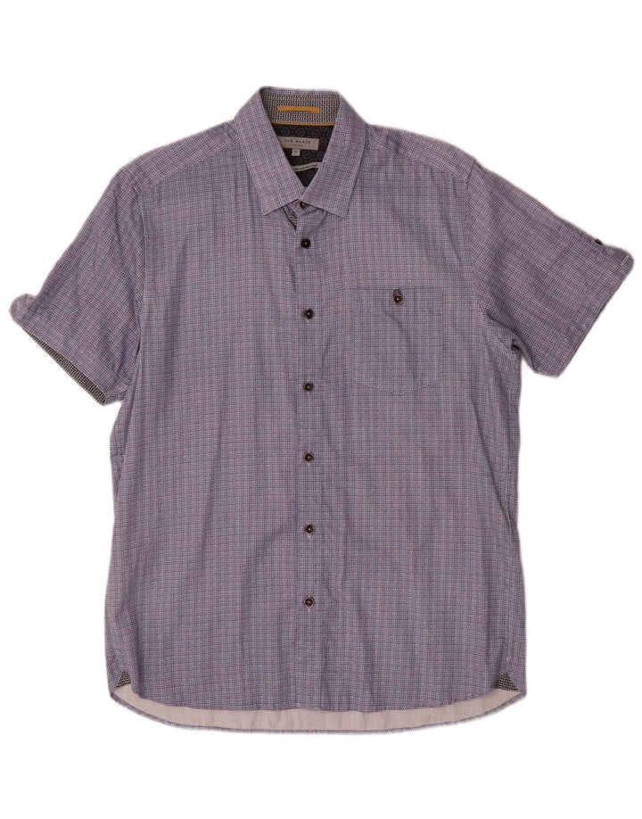 Camisa masculina de manga curta Ted Baker tamanho 4 grande algodão geométrico azul marinho