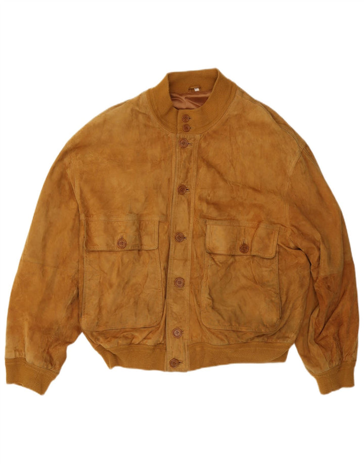 Jaqueta bomber masculina vintage de camurça IT 54 2XL couro marrom