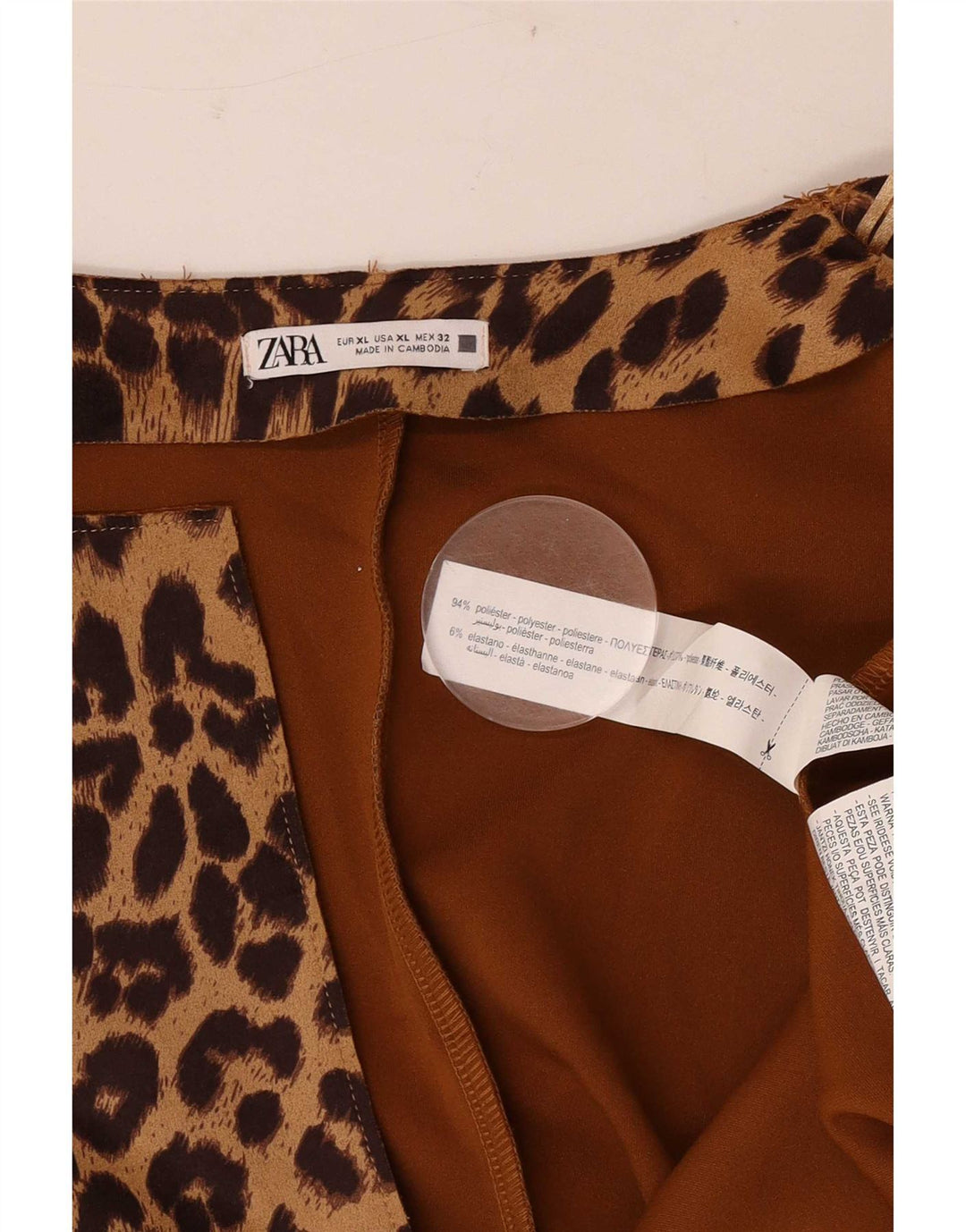 Sobretudo aberto feminino Zara UK 18 XL marrom animal print poliéster
