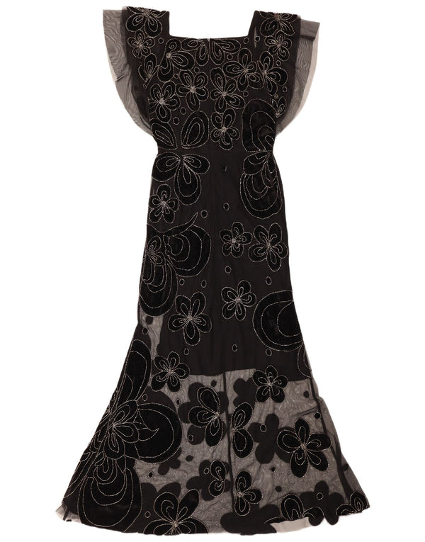 Vestido maxi feminino Virgos Lounge UK 8 pequeno poliéster floral preto