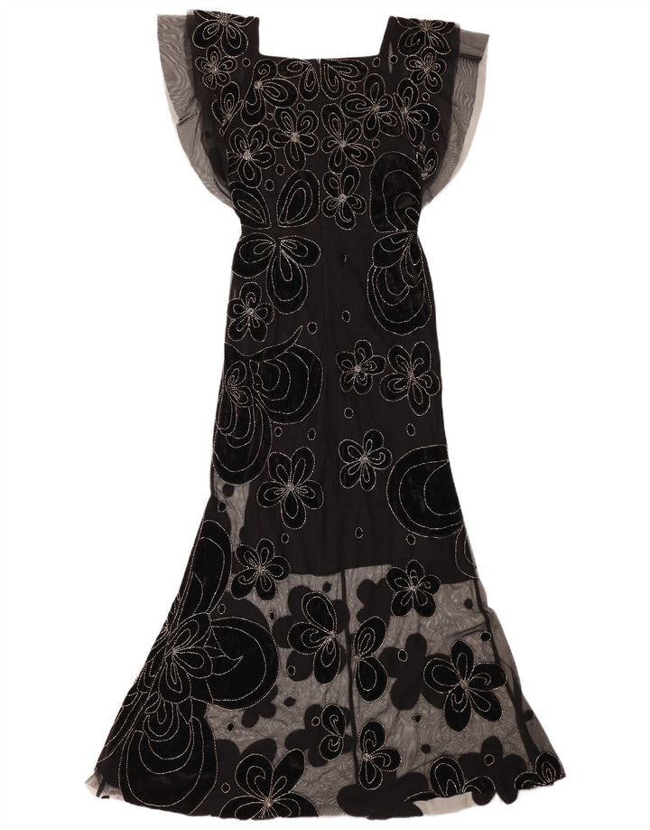Vestido maxi feminino Virgos Lounge UK 8 pequeno poliéster floral preto