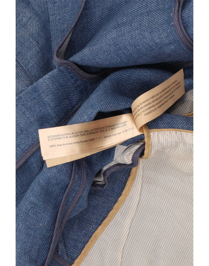 Jaqueta blazer feminina Massimo Dutti com 1 botão UE 38 linho azul pequeno