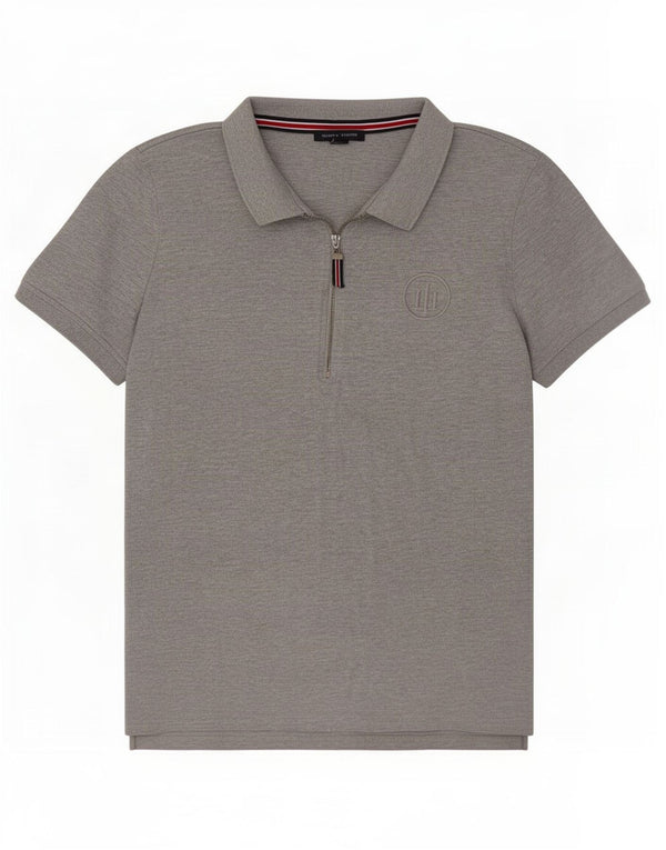 Camisa polo feminina Tommy Hilfiger Reino Unido 14 algodão manchado cinza médio