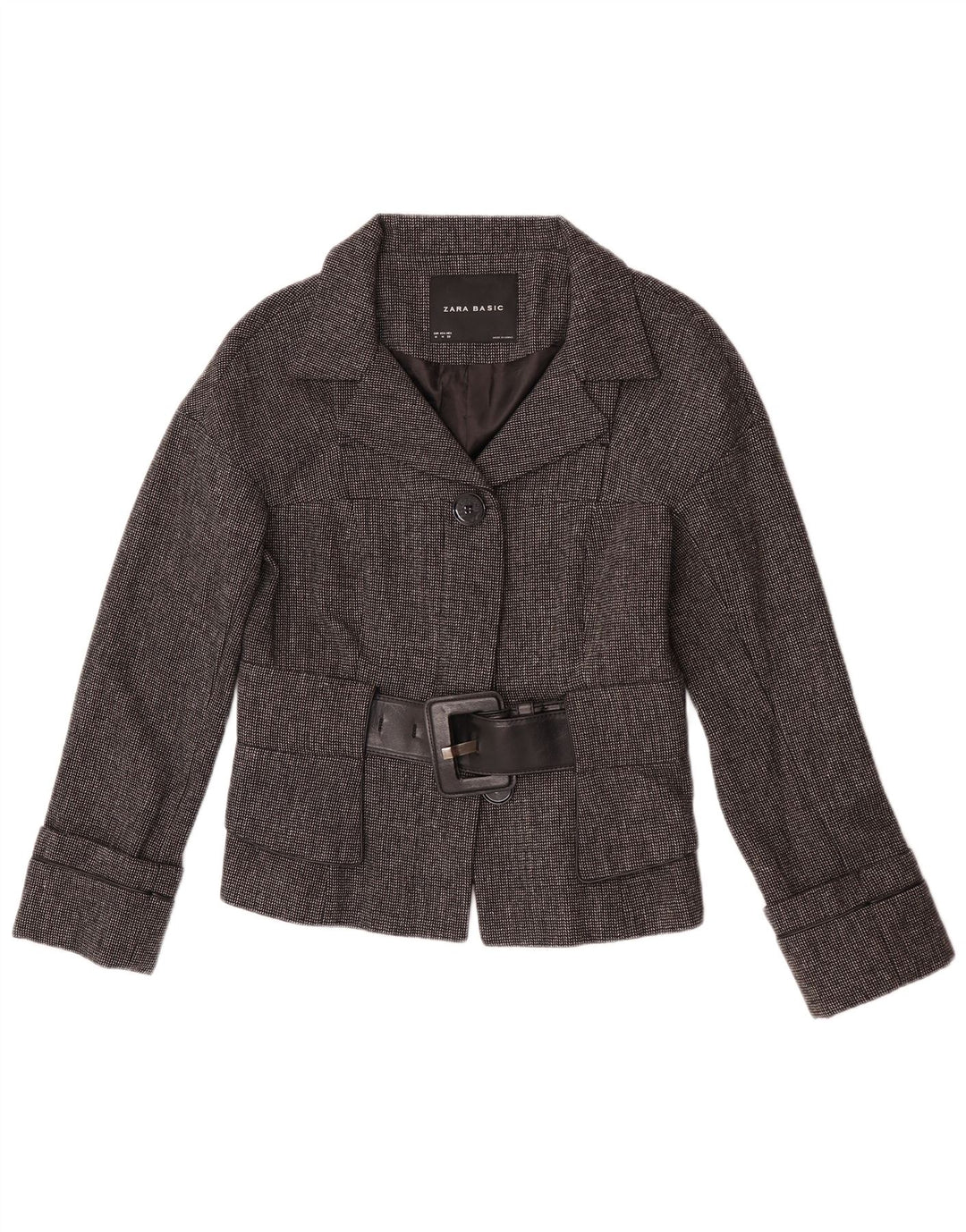 Jaqueta blazer feminina Zara com 2 botões Reino Unido 12 espinha de peixe cinza médio