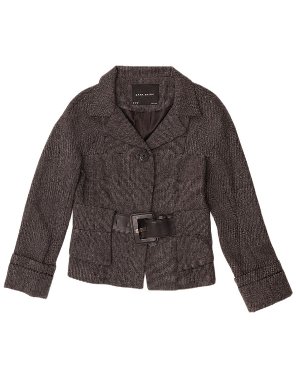 Jaqueta blazer feminina Zara com 2 botões Reino Unido 12 espinha de peixe cinza médio