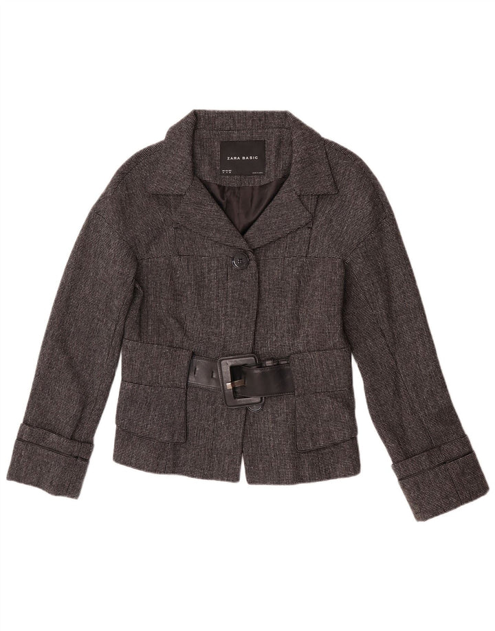 Jaqueta blazer feminina Zara com 2 botões Reino Unido 12 espinha de peixe cinza médio