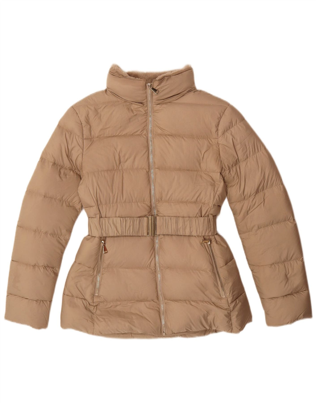 Jaqueta acolchoada feminina Zara UK 10 poliéster bege pequeno