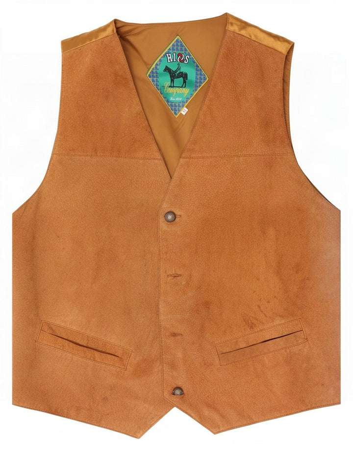 Colete vintage masculino de camurça de couro marrom médio