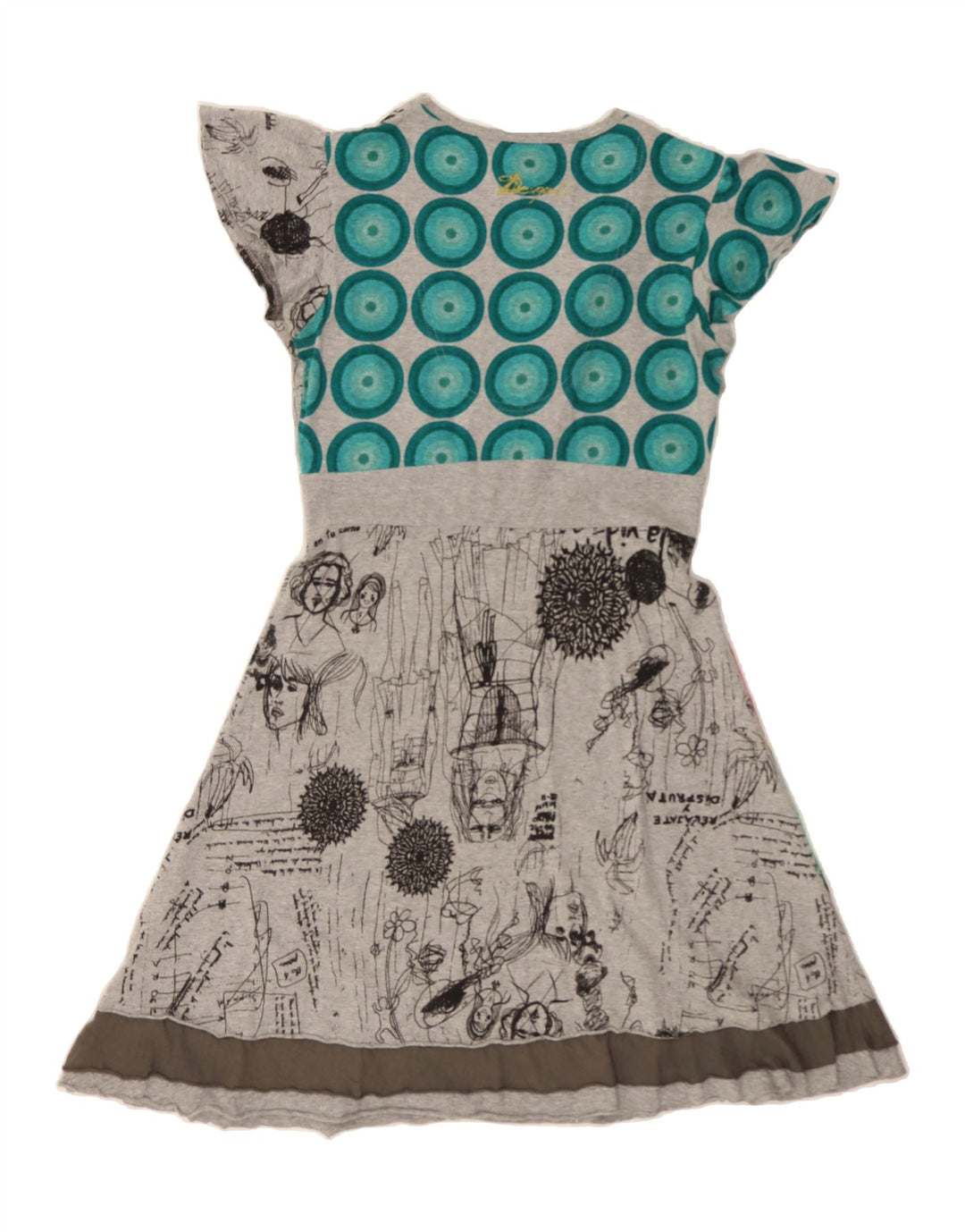 DESIGUAL Vestido feminino com padrão abstrato gráfico linha A Reino Unido 14 grande cinza