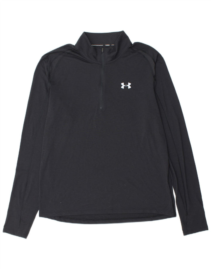 UNDER ARMOUR Mens Heat Gear Zip Neck Pulôver Treino Top XL Preto