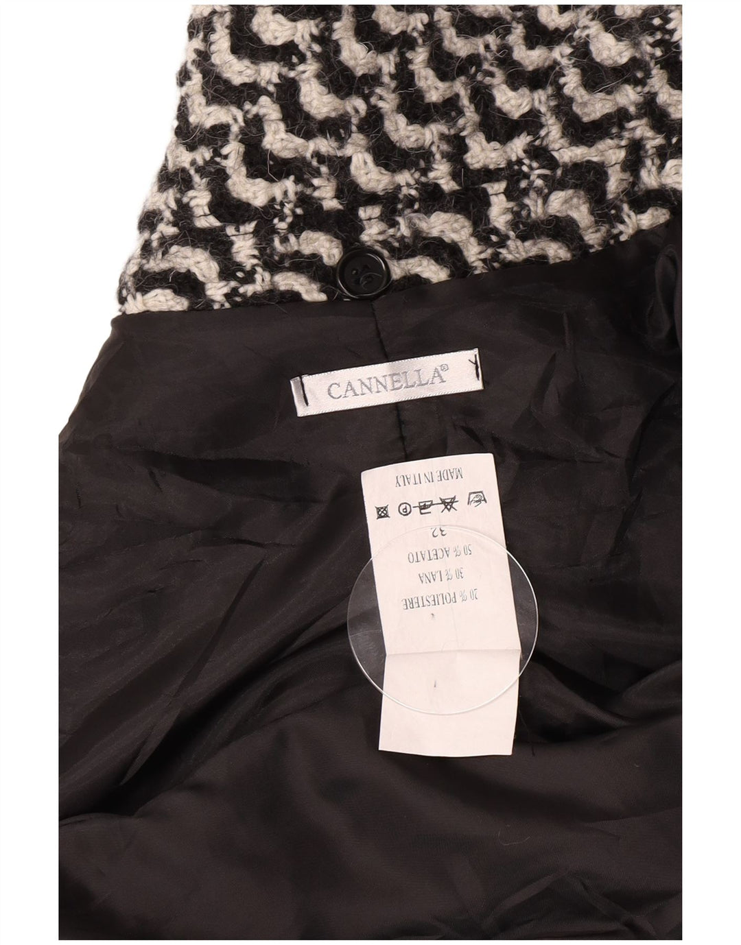 Sobretudo feminino vintage IT 50 XL acetato geométrico preto