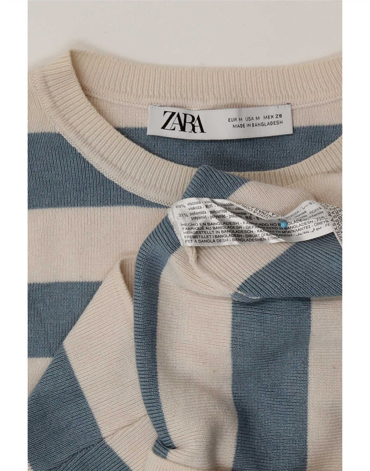 Zara Womens Crop Top UK 12 Viscose listrada bege médio