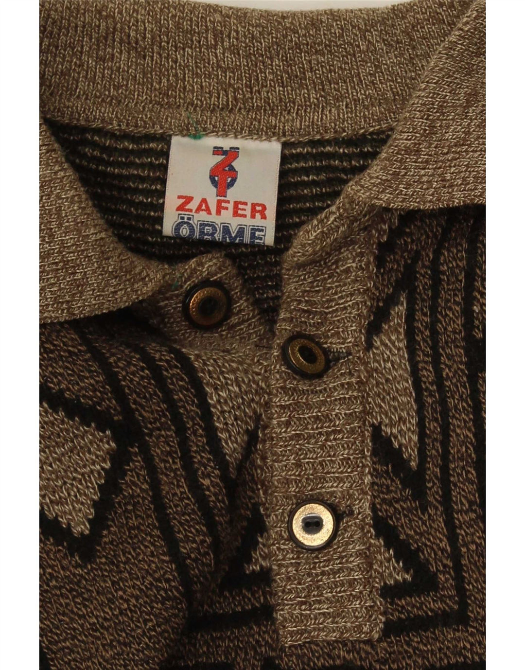 Suéter masculino vintage com gola polo, marrom médio geométrico