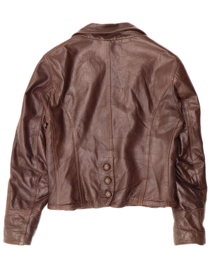 Jaqueta de couro feminina Sandro Ferrone UK 18 XL marrom