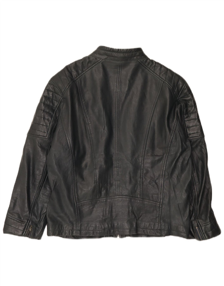 Jaqueta feminina de couro para motociclista Rockhill EU 54 5XL pele de cordeiro azul marinho