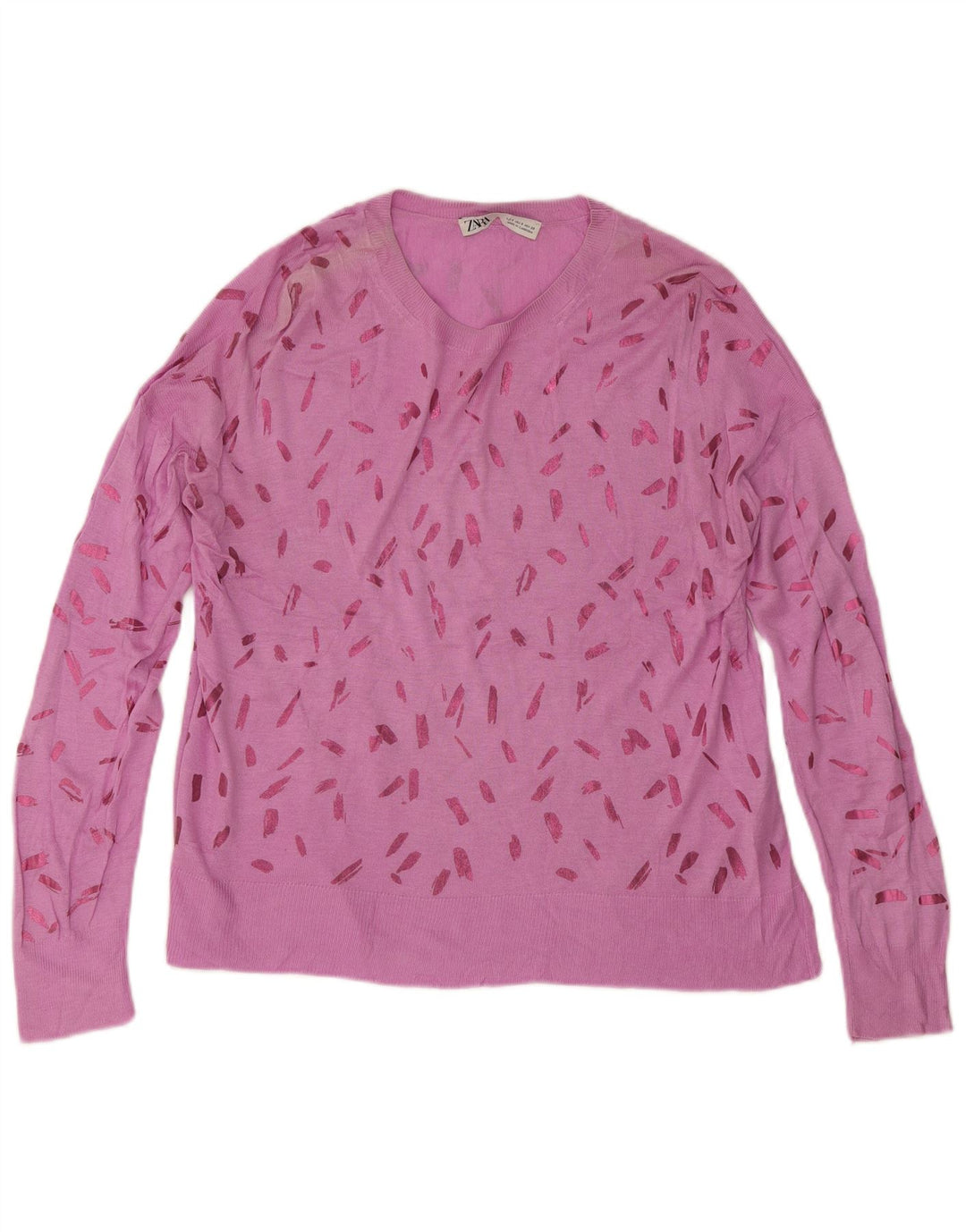 Zara Suéter feminino com estampa abstrata e gola canoa Reino Unido 10 pequeno rosa