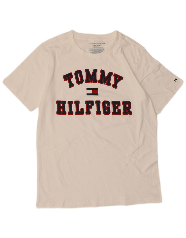 Tommy Hilfiger Camiseta gráfica masculina Top 15-16 anos grande algodão branco