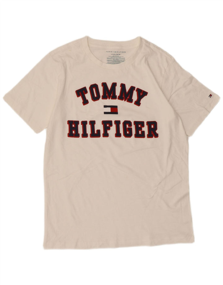 Tommy Hilfiger Camiseta gráfica masculina Top 15-16 anos grande algodão branco