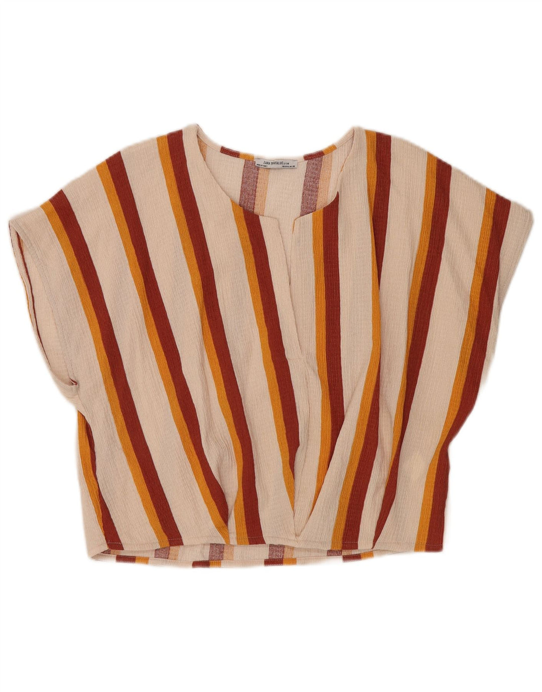 Blusa feminina Trafaluc Zara Top UK 14 grande poliéster listrado branco