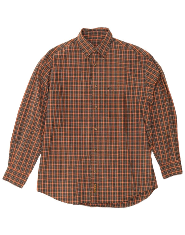 Camisa masculina Timberland pequena xadrez verde algodão