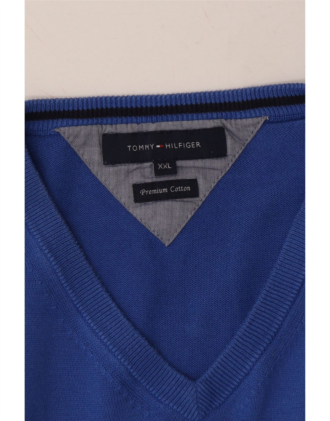 TOMMY HILFIGER Mens V-Neck Jumper Sweater 2XL Blue Cotton Vintage Tommy Hilfiger and Second-Hand Tommy Hilfiger from Messina Hembry 