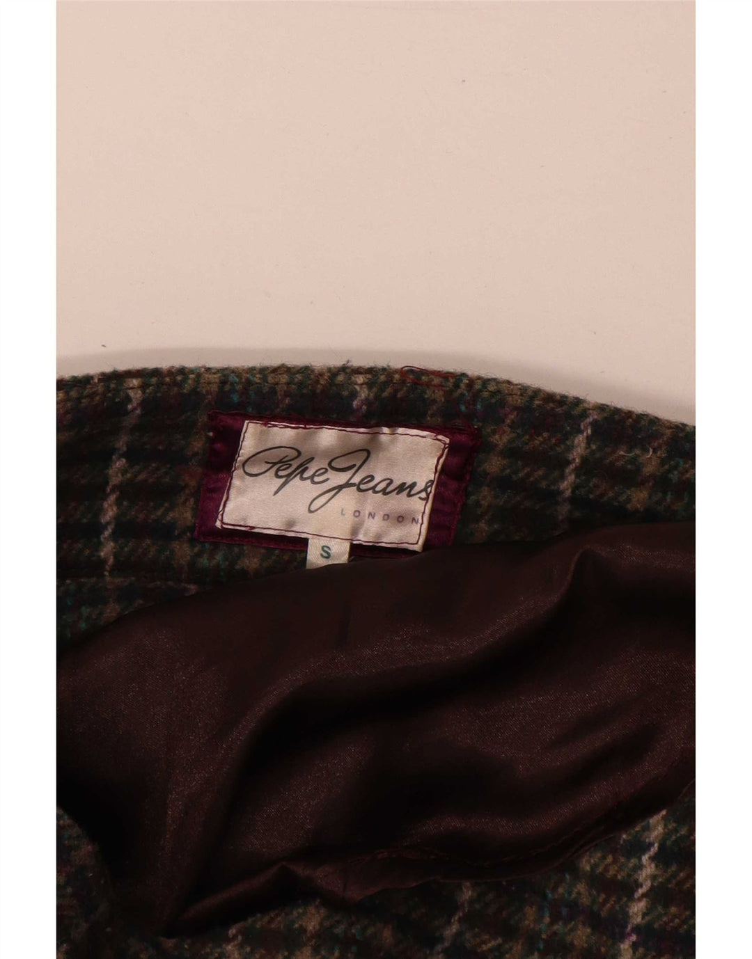 Mini saia plissada feminina PEPE Jeans pequena W30 cáqui houndstooth poliéster