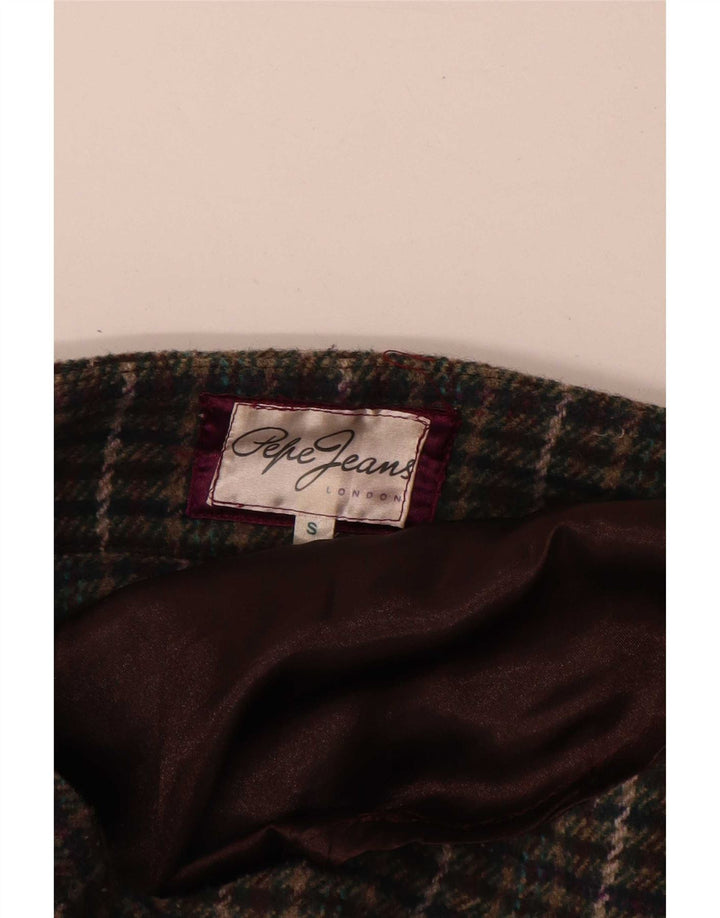 Mini saia plissada feminina PEPE Jeans pequena W30 cáqui houndstooth poliéster