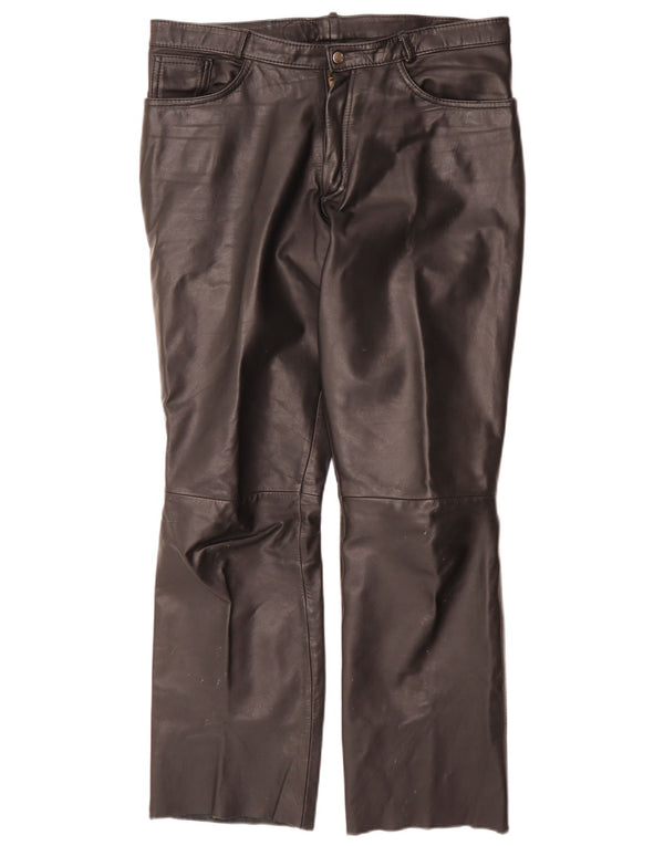 Calças de couro retas masculinas vintage W34 L32 pretas