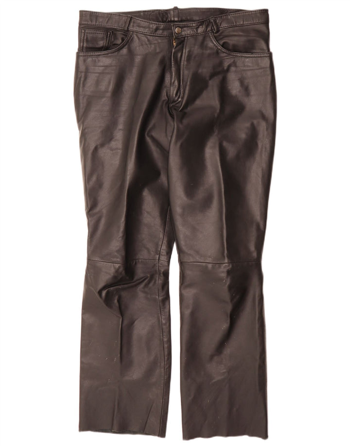 Calças de couro retas masculinas vintage W34 L32 pretas