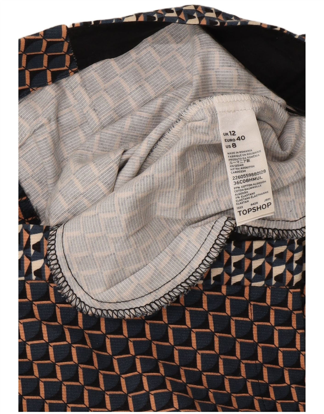 Calças recortadas femininas Topshop UK 12 médio W32 L25 multicolorido
