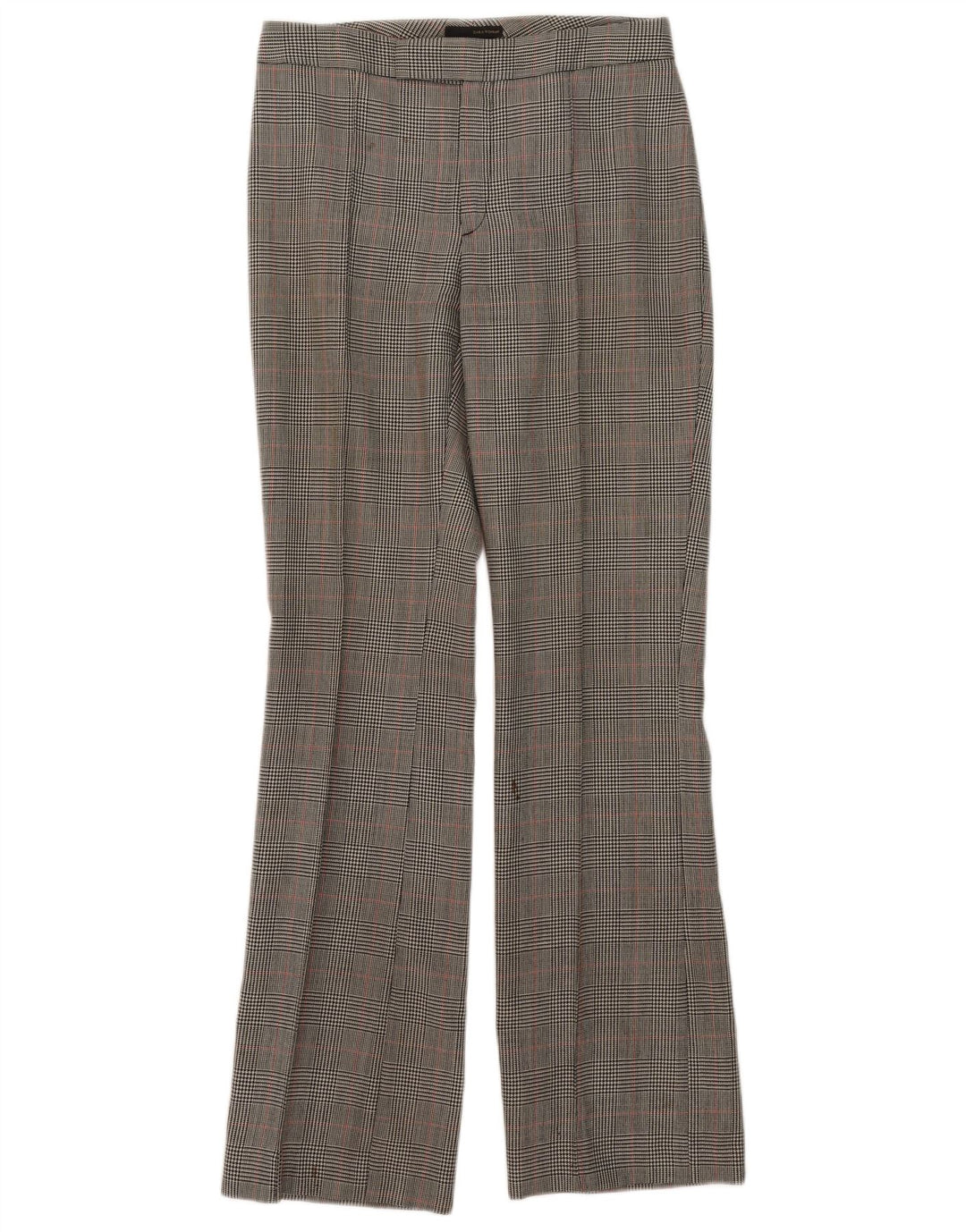 Calça feminina Zara Bootcut Suit EU 38 Pequeno W28 L32 Cinza Houndstooth Lã