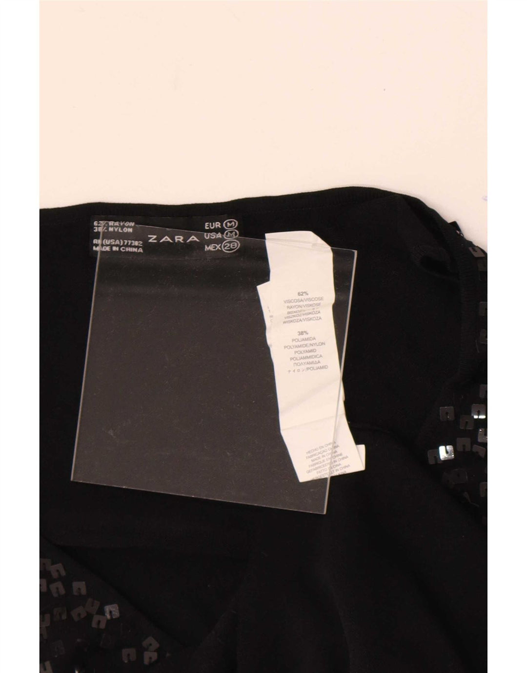 Blusa feminina sem mangas Zara Top UK 12 viscose manchada preta média