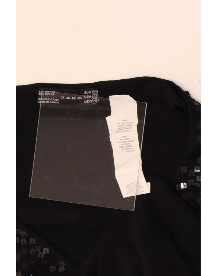 Blusa feminina sem mangas Zara Top UK 12 viscose manchada preta média
