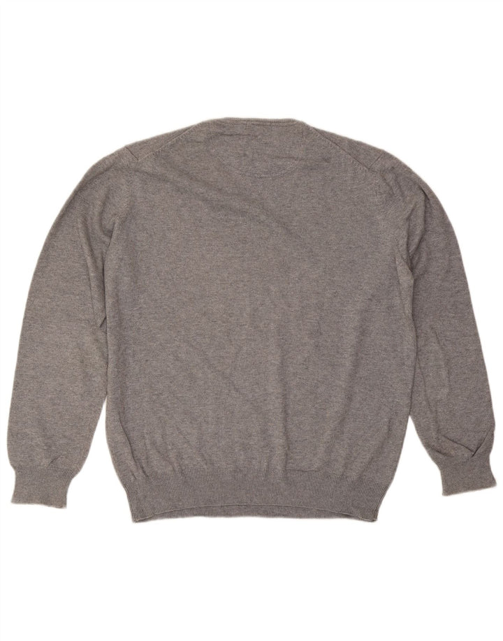 Suéter masculino Massimo Dutti com decote em V grande algodão cinza