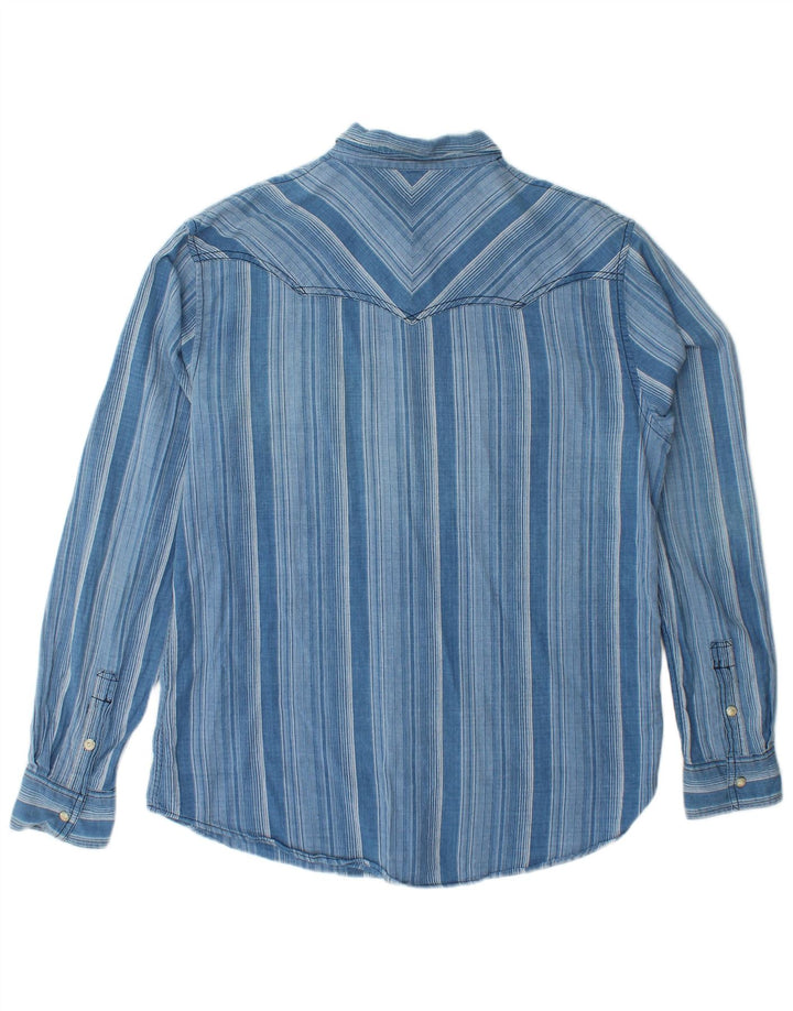 Camisa masculina de flanela de ajuste regular WRANGLER grande algodão listrado azul