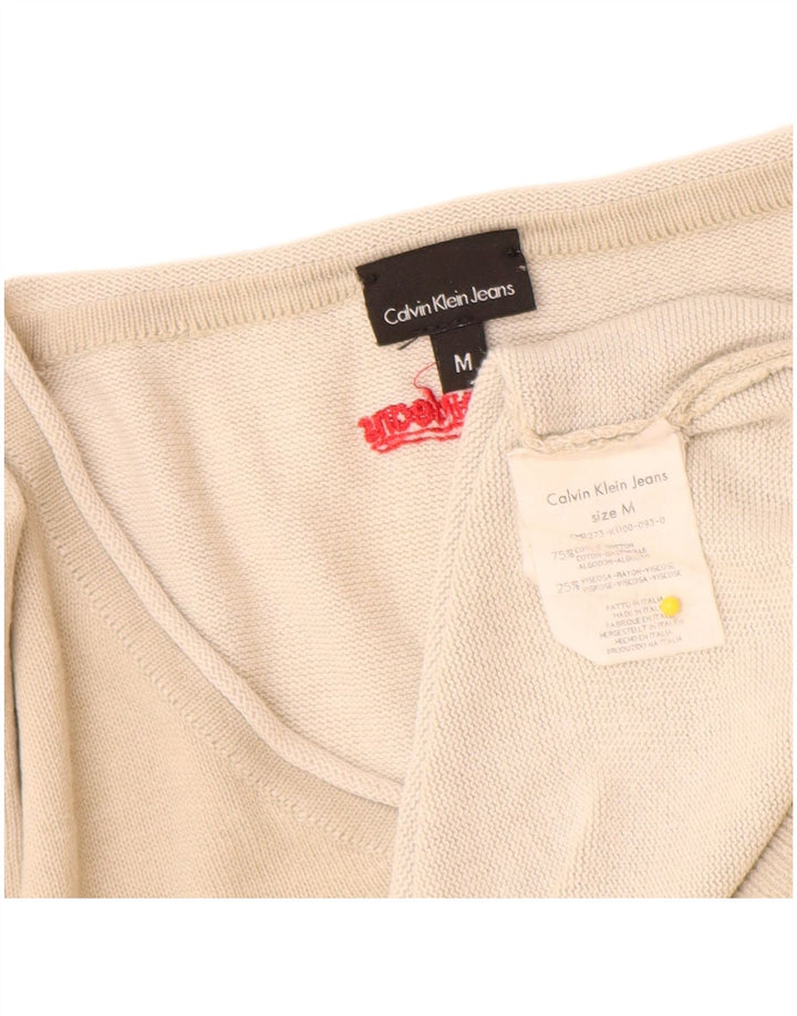 Suéter masculino Calvin Klein Jeans com decote em V, algodão bege médio