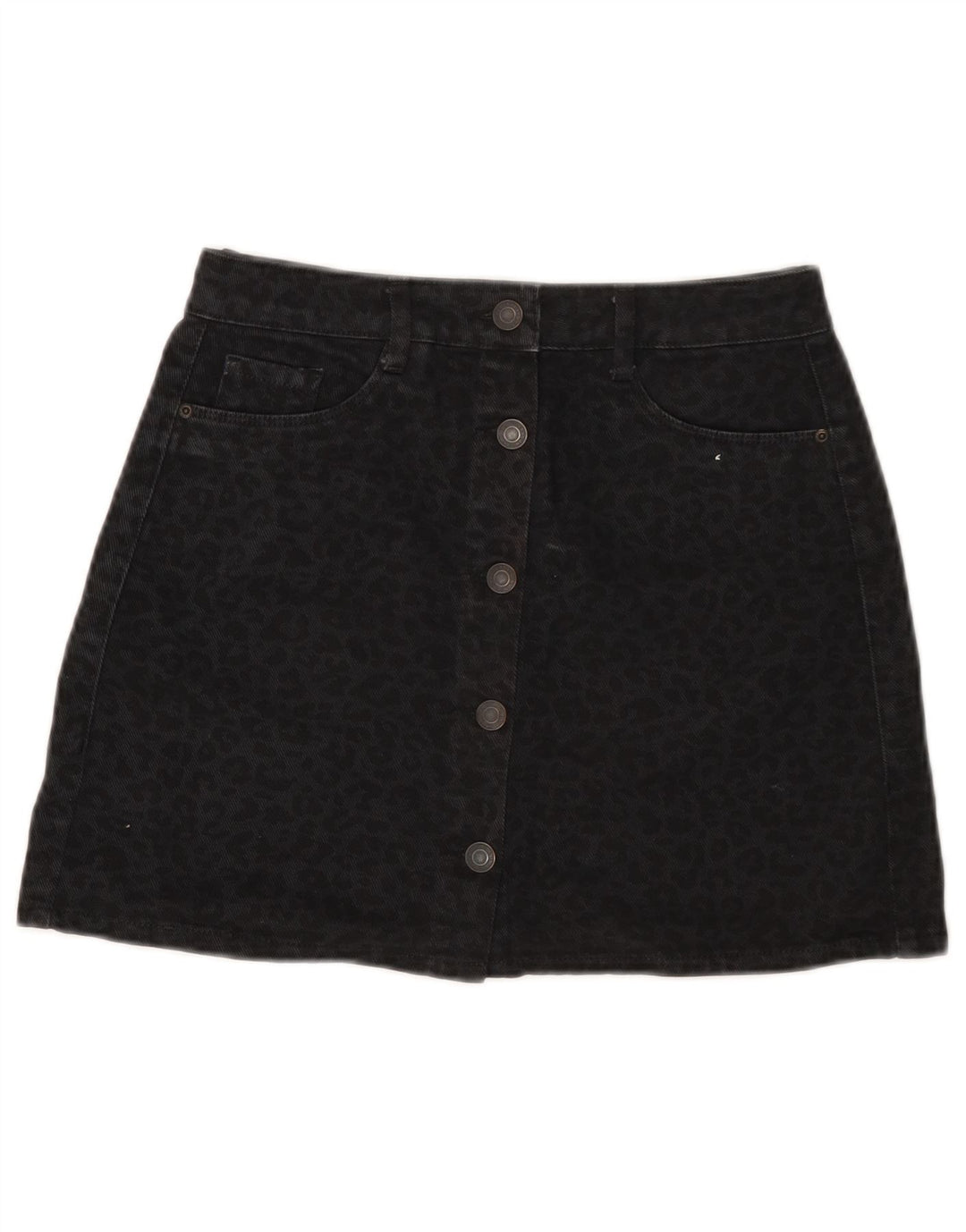 Saia jeans feminina Pull & Bear pequena W26 preta com estampa animal de algodão
