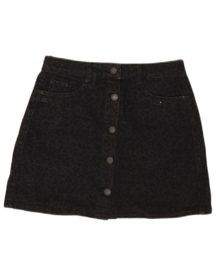 Saia jeans feminina Pull & Bear pequena W26 preta com estampa animal de algodão