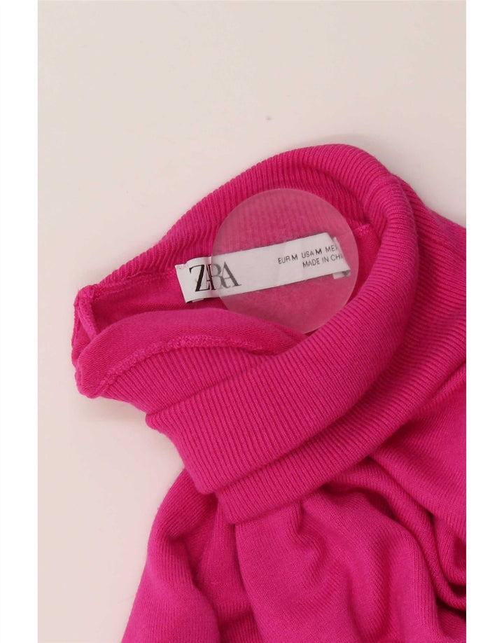 Zara Suéter feminino com gola redonda e gola alta Reino Unido 12 rosa médio